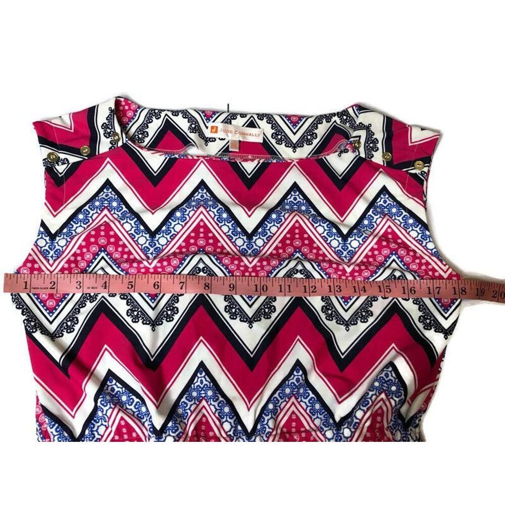 Jude Connally A Line Dress Cap Sleeve Pink Geometric Chevron Print Pockets S - Picture 9 of 9